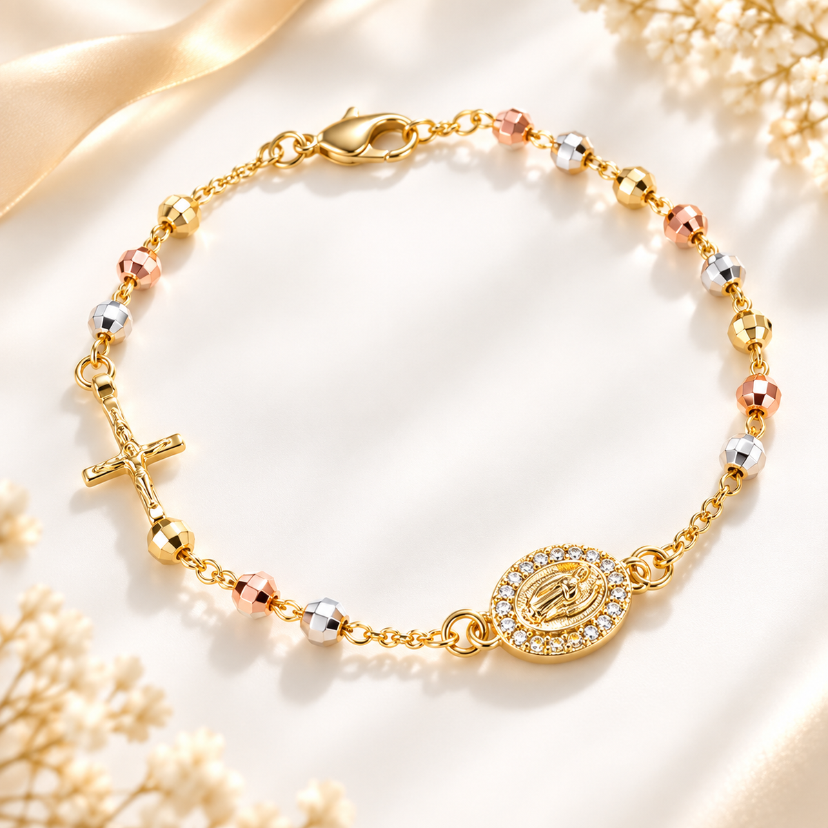 Pulsera Rosario Virgen María Dorada